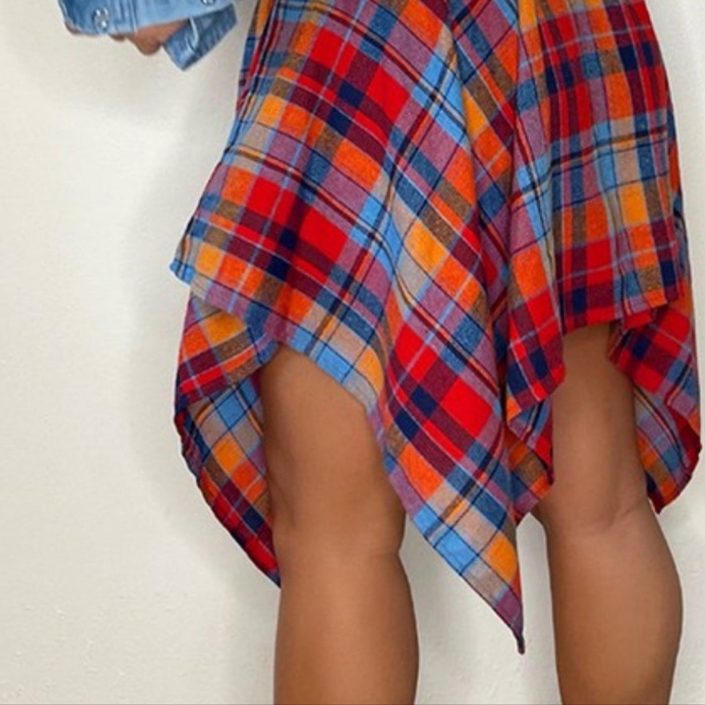 Plaid Asymmetrical Hem Skirt
